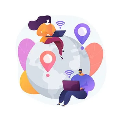 illustrazione-persone-smart-working illustrazione mondo con persone connesse con pc