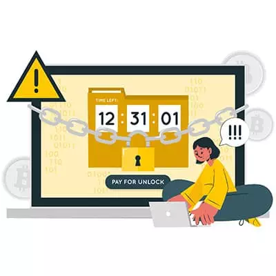 ransomware-recovery-plan-icon illustrazione donna al pc attaccato ransomware